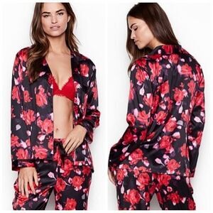 Victoria's Secret satin rose floral pajama top sz M